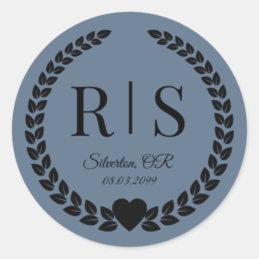 Slate Blue Wedding Monogram Initials ラウンドシール (正面)