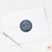 Slate Blue Wedding Monogram Initials ラウンドシール (封筒)