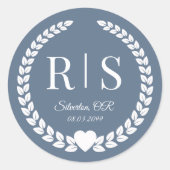 Slate Blue Wedding Monogram Initials ラウンドシール (正面)