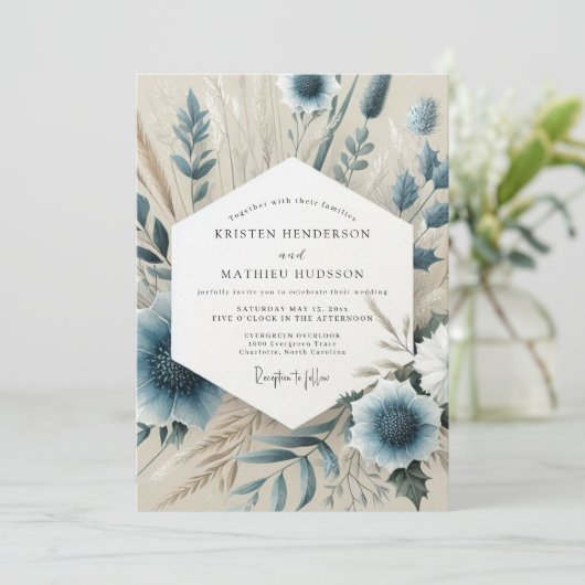 Slate Blue Whispering Bloom Wedding 招待状 (スタンド正面)