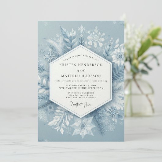 Slate Blue Winter Bloom Wedding 招待状 (スタンド正面)