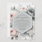 Slate Blush Painterly Peony Wedding 招待状 (正面)