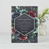 Slate Burgundy Baroque Bloom Wedding 招待状 (スタンド正面)
