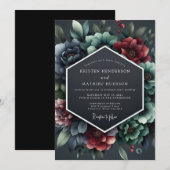 Slate Burgundy Baroque Bloom Wedding 招待状 (正面/裏面)