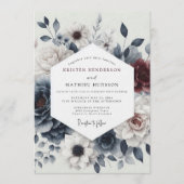 Slate Burgundy Moody Bloom Wedding 招待状 (正面)
