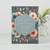 Slate Coral Botanical Wedding 招待状 (スタンド正面)