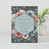 Slate Coral Moody Bloom Wedding 招待状 (スタンド正面)