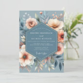 Slate & Coral Painted Bloom Wedding 招待状 (スタンド正面)