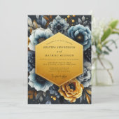 Slate Gold Moody Bloom Wedding 招待状 (スタンド正面)