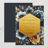 Slate Gold Moody Bloom Wedding 招待状 (正面/裏面)