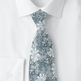 Slate Gray Floral Batik ネクタイ