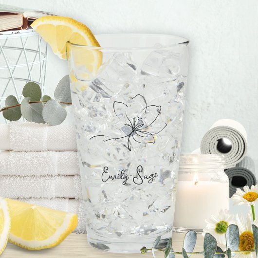 Slate Gray Floral Line Art Minimalist Zen タンブラーグラス