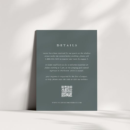 Slate Gray-Green Wedding Details Card with QR Code エンクロージャーカード