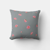 Slate Gray Japanese Winter Peony Floral Pattern クッション (正面)