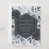 Slate Gray Moody Floral Wedding 招待状 (正面)
