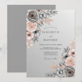 Slate Gray Polished Botanical Wedding 招待状 (正面/裏面)