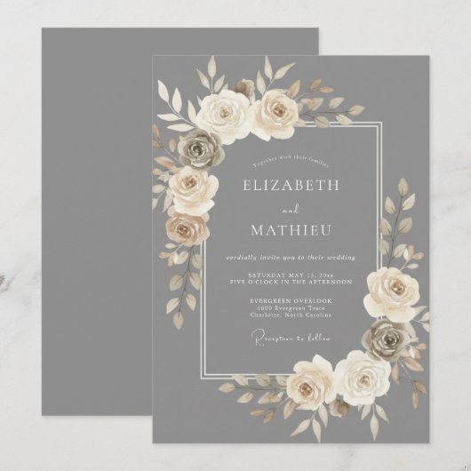 Slate Gray Timeless Romantic Wedding 招待状 (正面/裏面)