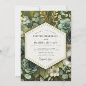Slate Green Botanical Opulence Wedding 招待状 (正面)