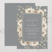 Slate Grey Ornate Formal Wedding 招待状 (正面/裏面)