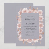 Slate Grey Romantic Floral Wedding 招待状 (正面/裏面)