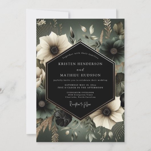 Slate Moody Bloom Wedding 招待状 (正面)