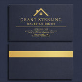 Slate Navy Blue Gold House Real Estate Broker  名刺