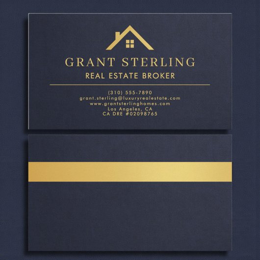Slate Navy Blue Gold House Real Estate Broker  名刺