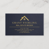 Slate Navy Blue Gold House Real Estate Broker  名刺 (正面)