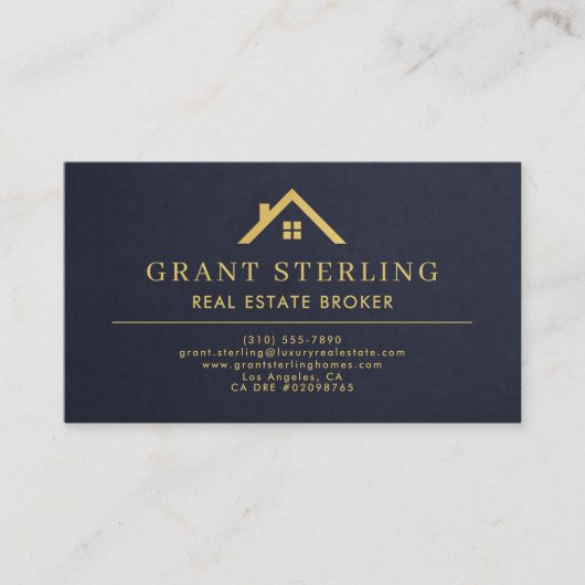 Slate Navy Blue Gold House Real Estate Broker  名刺 (正面)