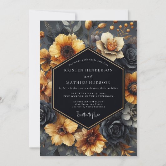 Slate Ochre Baroque Wedding 招待状 (正面)