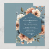 Slate & Peach Anemone Wedding 招待状 (正面/裏面)