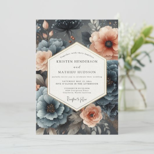 Slate Peach Lyrical Wedding 招待状 (スタンド正面)