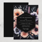 Slate Peach Nocturnal Bloom Wedding 招待状 (正面/裏面)