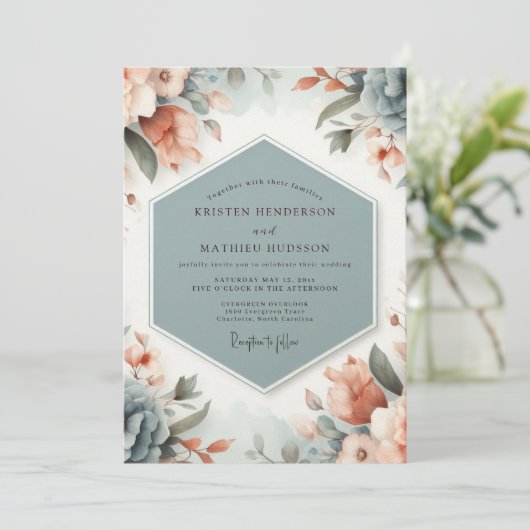 Slate Peach Painterly Wedding 招待状 (スタンド正面)