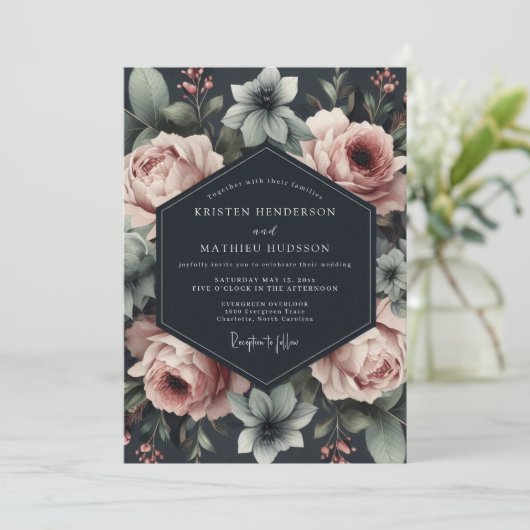 Slate Rose Dramatic Wedding 招待状 (スタンド正面)