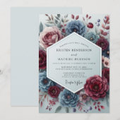Slate Rouge Somber Flora Wedding 招待状 (正面/裏面)