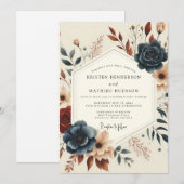 Slate Russet Artful Bloom Wedding 招待状 (正面/裏面)