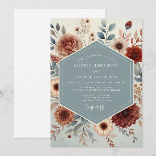 Slate Rust Autumnal Wedding 招待状 (正面/裏面)