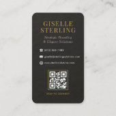 Slate Stone Black White Gold Monogram QR Code 名刺 (裏面)