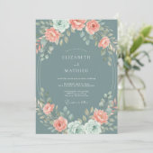 Slate Teal Elegant Botanical Wedding 招待状 (スタンド正面)