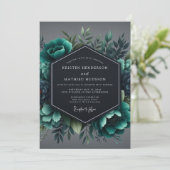 Slate Teal Moody Flora Wedding 招待状 (スタンド正面)