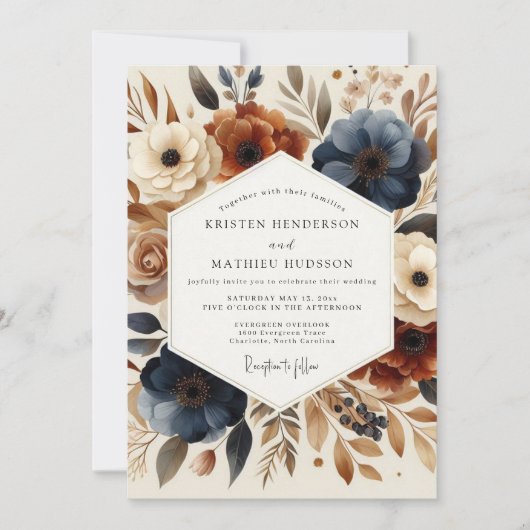 Slate Terracotta Autumnal Wedding 招待状 (正面)