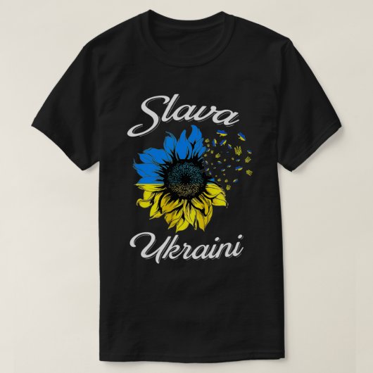 Slava UkrainiヒマワリUkrainflowerウクライナ国旗Iスタンド Tシャツ (デザイン正面)