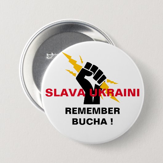 SLAVA UKRAINI REMEMBER BUCHAボタン 缶バッジ (正面&裏面)