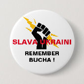 SLAVA UKRAINI REMEMBER BUCHAボタン 缶バッジ (正面)