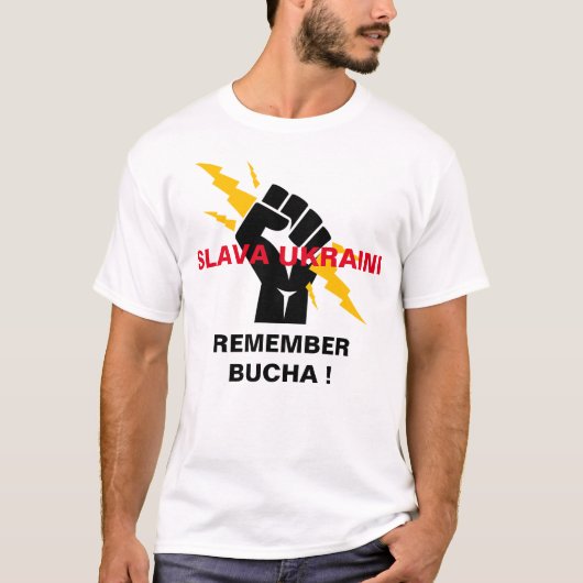 SLAVA UKRAINI REMEMBER BUCHA Tシャツ (正面)