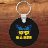 Slava Ukraini Support Ukraine Retro Ukrainian Flag キーホルダー (正面)