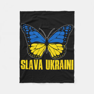 Slava Ukraini Support Ukraine Retro Ukrainian Flag フリースブランケット