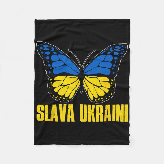 Slava Ukraini Support Ukraine Retro Ukrainian Flag フリースブランケット (正面)