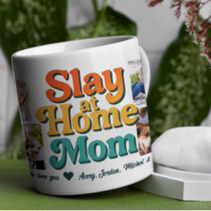 Slay at Home Mom パーソナライズされた 8 Photo Collage コーヒーマグカップ